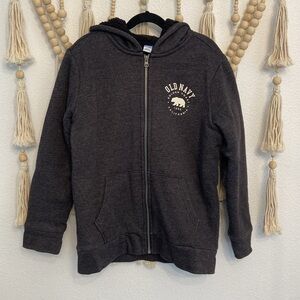 Old Navy Sherpa lined hoodie sweatshirt charcoal grey black zip up boys L 10/12